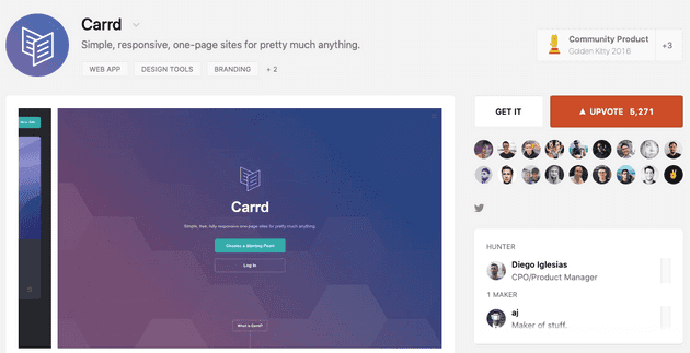 Carrd's Product Hunt Launch